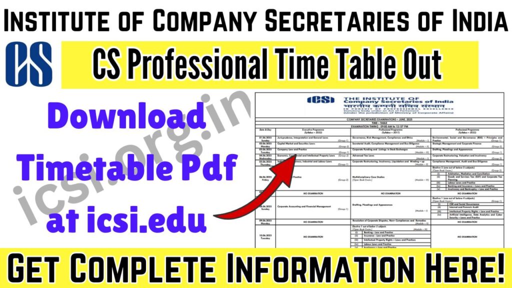 ICSI CS Professional Time Table June 2025 