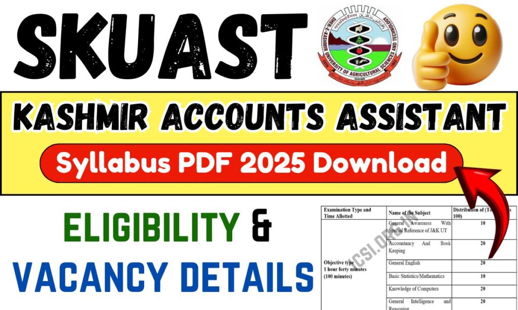 SKUAST Kashmir Accounts Assistant Syllabus PDF 2025 Download